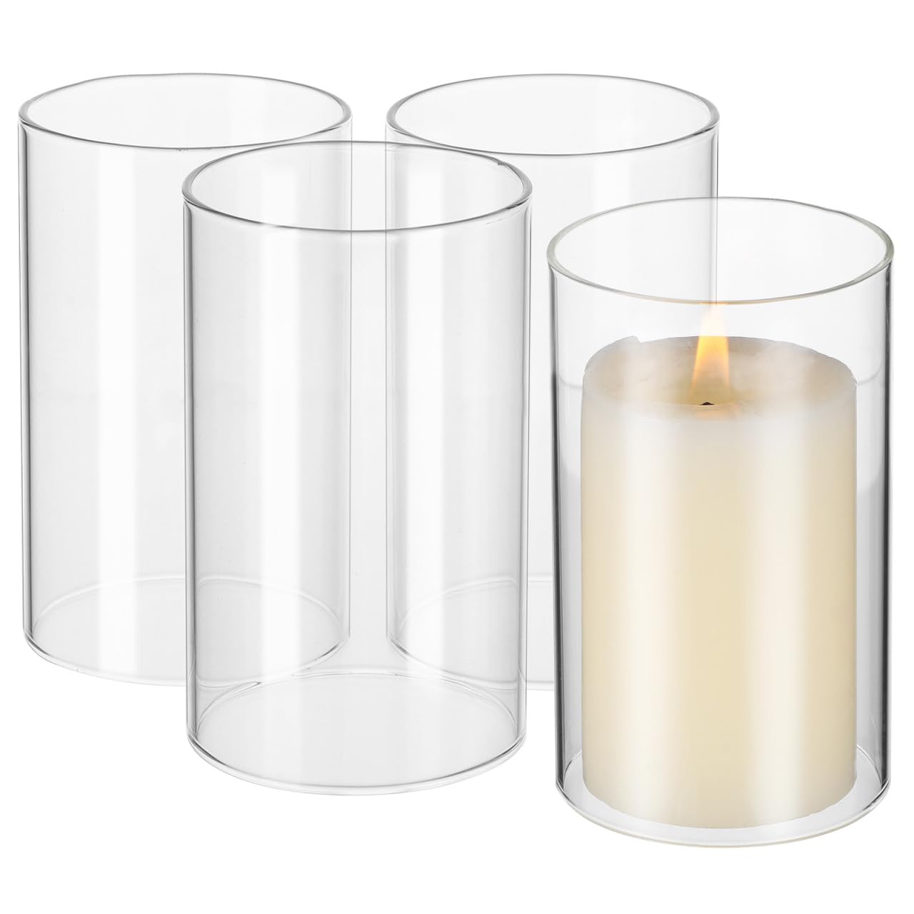 FOMIYES Hurricanes Candle Holder Sleeve: 4pcs Clear Glass Cylinder Candleholder Open Both Ends Chimney Tube Open Ended Led Candle Shade Christmas Wedding Table Centerpiece Decor 10cm* 6cm