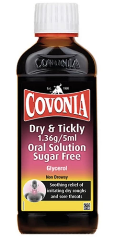 Covonia Dry & Tickly Cough Sugar Free Oral Solution 150ml soothing relief or irritating dry coughs and sore throats