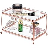 mDesign Traditional Fashion Jewelry and Cosmetic Organizer Tray for Bathroom Vanity Countertops - 2 Tiers, Rose Gold/Clear