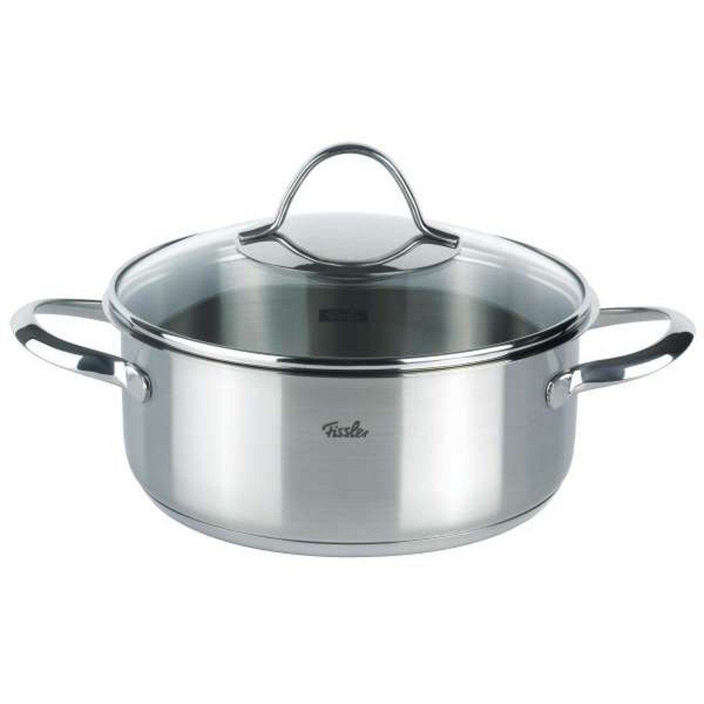 Fissler Paris/Stainless Steel Stewing Pan (2.4 L - Diameter 20 cm) with Glass Lid, Pouring Rim, Energy Saving - Also Induction