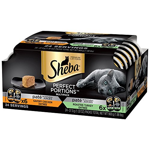 Sheba Perfect Portions Multipack Chicken Entree and Turkey Entree Wet Cat Food, 2.6 oz, 12 Twin Packs
