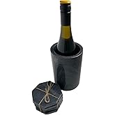 Wine Cooler Large Black Marble Chiller Ice Bucket, Ideal for Parties and Occasions. This Set Includes Four Marble Coasters. This Holder can be Used for Utensils and Champagne Bucket.