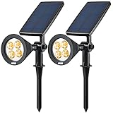 AMIR Solar Spotlights, Upgraded Solar Garden Light Outdoor, 360° Adjustable 4 LED Landscape Lighting, Waterproof Solar Wall Light, Auto On/Off for Yard Driveway Pathway Pool Patio (2 Pack, Warm White)