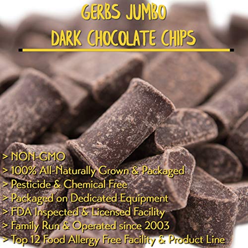 Jumbo Dark Chocolate Chips, 4 LBS (68% Cacao) by Gerbs - Top 12 Food Allergy Free & NON GMO - Product of Canada