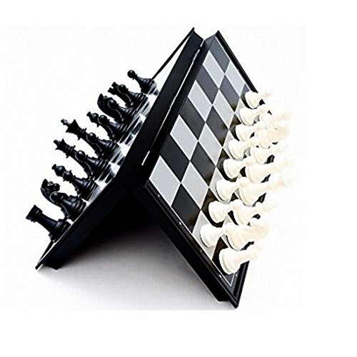 Portable Magnetic Chess Set - Black and White Folding Chess Game - Travel Size Lightweight Chess Strategy Board Game