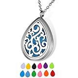 HOUSWEETY Aromatherapy Essential Oil Diffuser Necklace-Stainless Steel Locket Pendant,12 Refill Pads(Non-engraving)