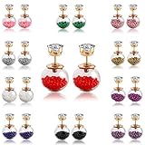 22PCS Multi-color Ball Stud Earrings Clear Rhinestone Crystal Two Sided Earrings