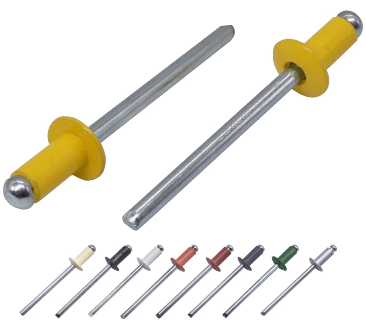 (Pack of 100 pcs) Painted Blind Rivets 4.0 x 8 mm, Dome Head, DIN 7337, Aluminum Rivet and Steel Mandrel, Pop Rivets (100, Colza Yellow RAL 1021)