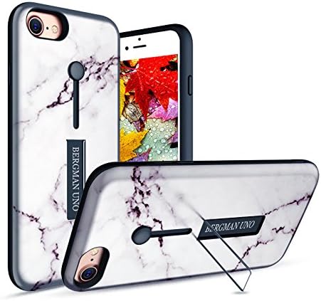 Bergman Uno case Compatible with iPhone 6 / iPhone 6s Dual Pro Case/Finger Strap case/Rugged Case/Dual Layer Finger Ring Loop Strap Case/Grip Case (White Marble)