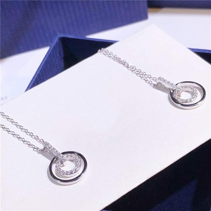 KSPIUTTRE Collar Doble Círculos Colgante Real 925 Plata Esterlina