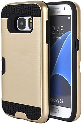 SLectionAccess Hybrid Card Holder TPU Skin Wallet Case for Samsung Galaxy S7 - Retail Packaging - Gold