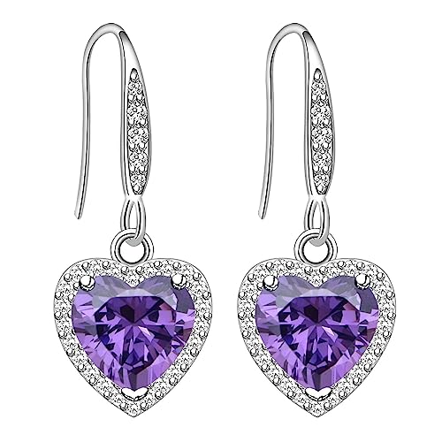 GZWHD Love Heart Cubic Zirconia Earrings for Women, Valentine's Day/Christmas/Mother's Day/Birthday/Birthstone Gift for Mother/Wife/Friend, Wedding/Prom/Party Earrings