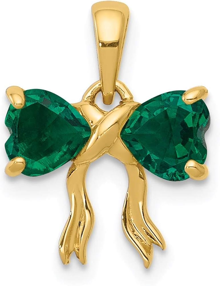 14k Gold Polished Created Emerald Bow Pendant 14.2mm 11.2mm style XBS530 Jewelry