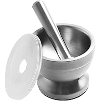 Bekith Mortar and Pestle Sets 18/8 Brushed Stainless Steel Spice Grinder Pill Crusher Molcajete Herb Bowl