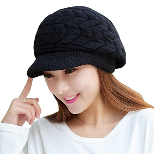 Winter Hats, áƒ¦ Ninasill áƒ¦ Exclusive Skullies Beanies Knitted Hats Rabbit Fur Cap (Black)