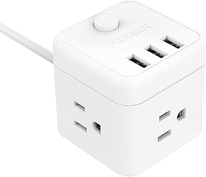 Amazon Com Cube Power Strip 3 Widely Outlet 3 Usb Ports Tessan Desktop Charging Station Small Nightstand Charger 5ft Extension Cord For Travel Cruise Dorm Room White Electronics