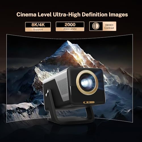 [2000 ANSI/Voice Assistant IA/1080P Native] LYNCAST X7 Smart Video Projector with Android 14 IA Car Focus/Keystone Projector with WiFi6 and Bluetooth5.4, 200 Inch Display