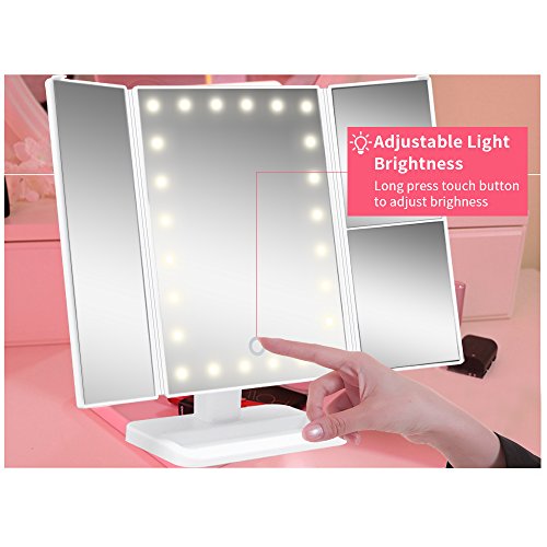 Sunba Youth Makeup Vanity Mirror with 24 LED Lights Touch Control Adjustable 180° Rotation Portable 3X/2X Magnification Mirrors for Girl Women