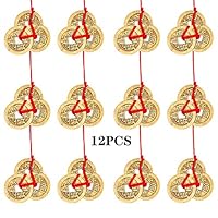 senover 12 Sets Chinese Fortune Coins Feng Shui Coins Traditional Coins with Red String for Wealth and Success