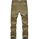 BASUDAM Men's Cargo Work Pants Snow Waterproof Softshell Winter Fleece Lined Insulated Outdoor Mountain with 6 Pockets