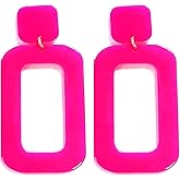 Vintage Minimalist Multicolor Acrylic Geometric Square Hollow Drop Dangle Neon Earrings Retro 80s Party Costume Accessory Jewelry for Women
