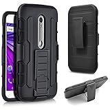 Motorola Moto G (3rd Generation) Case Cimo [Armor Guard] Heavy Duty Shock Absorbing Dual Layer Protection Cover w Kickstand & Belt Swivel Clip for Moto G G3 (3rd Gen, 2015) - Black
