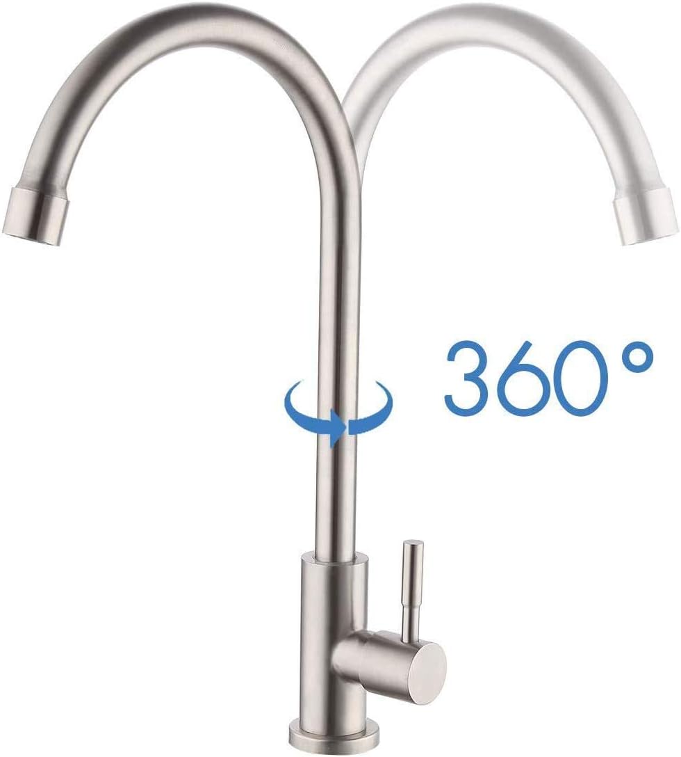 KES Kitchen Sink Faucet for Cold Water Gooseneck Bar Sink Faucet Single Hole Stainless Steel Single Handle Bathroom Faucet Brushed Steel Finish, K8051ALF-BS - - 