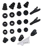ALXCD Replacement Ear Tips & Clips for in-Ear Earphone, S/M/L Sizes & Double/Triple Flange 9 Pairs Silicone Replacement Earbud Tips Eartips Adapter & 4 Pcs Long/Short Earphone Wire Clip (Black 18+4)