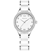 FANMIS Ladies Fashion Watches Luxury Rhinestone White Ceramic Watch Waterproof Watch Elegant Dress Watch