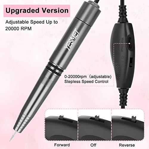 YESMET Nail Drill, Portable Electric Nail File, Professional Efile for Acrylic, Gel Nails, Manicure Pedicure Polishing Shape Tools with 11Pcs Nail Drill Bits and 56 Sanding Bands for Home Salon