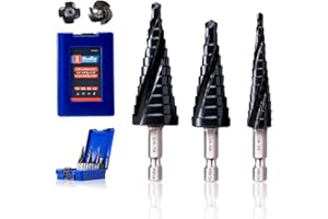 HIGHFIRE 3PCS Cobalt Step Drill Bit Set, M35 High-Speed Steel Step Drill Bit Set, Three Spiral Flutes Hex Shank Unibit Drill Bits for Metal, Stainless Steel, Aluminum, Wood, Plastic