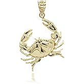 High Polish 14K Yellow Gold Crab Charm Cancer Zodiac SeaLife Pendant Necklace - Choose Pendant Only or Necklace w/ 16”-22” Chain