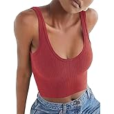 Artfish Women's Sleeveless Shirt Ribbed Fitted Scoop Neck Basic Crop Tank Top Cropped
