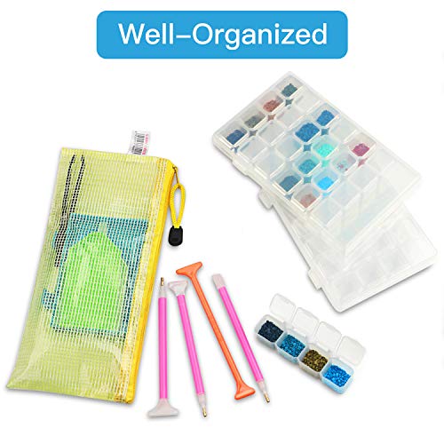 5D Diamond Painting Tools, Rhinestone Painting Accessoies for Adults, Crystal Cross Stitch Kit with Roller, 56 Slot Diamond Beads Storage Box DIY Craft Set for Kids by INFELING