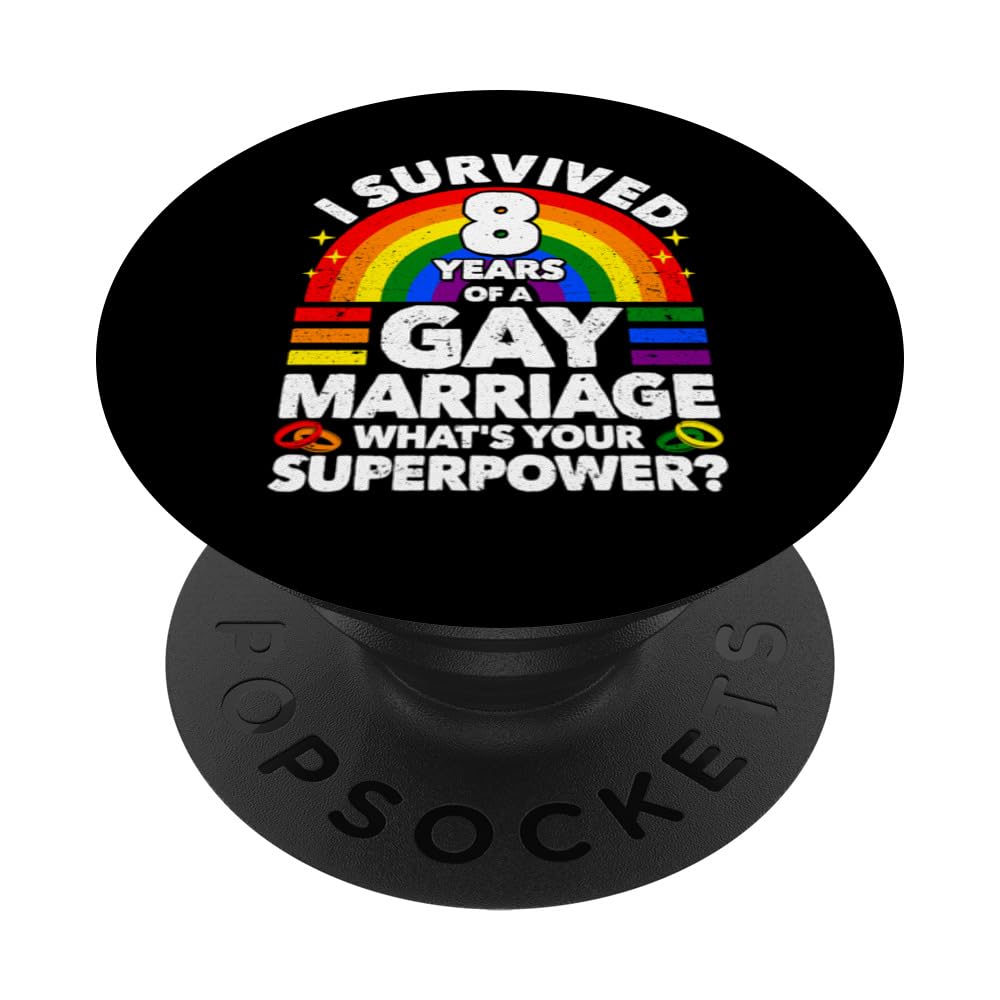 8th Wedding Anniversary 8 Years Gay Marriage Husband PopSockets Swappable PopGrip