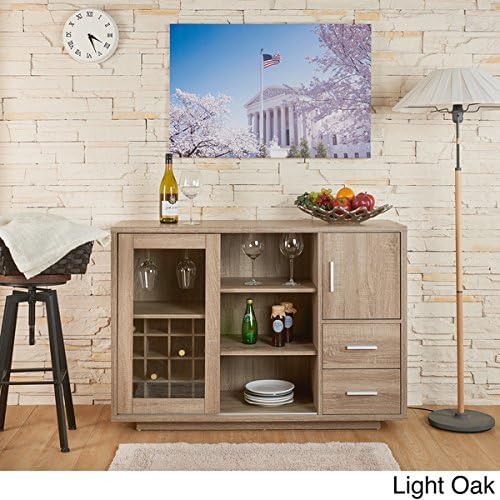 Furniture of America Julienne Modern Sliding Door Wine Bar Dining Server (light oak)