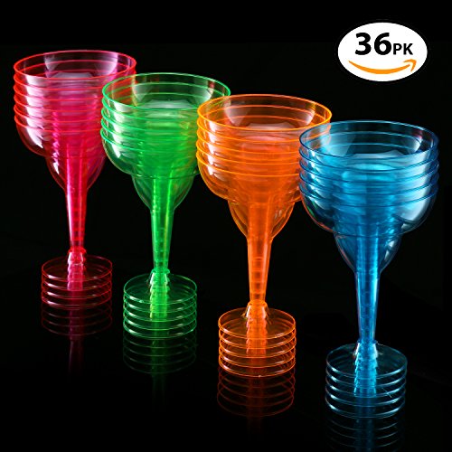 Set of 36 – 12-ounce Hard Plastic Cocktail Margarita Glass, Two Piece Party Shot Cup, Assorted Colors - Thumbnail 2