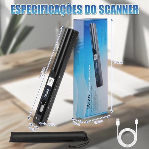 900 DPI Scanner de Documentos Portátil, Mini Scanners de Recibos, Scanner de Fotos, Varinha para Uso Doméstico, Scanner de Imagem Móvel Portátil, Leitor de Documentos em Varinha