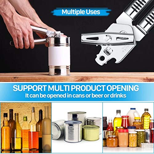 Can Opener Manual, Kitchen Stainless Steel Heavy Duty Can Opener Durable Food Safe Cut Smooth Edge Tool 3-in -1 Tin Beer Jar Bottle Opener Hand Grip for Seniors with Arthritis Hands Friendly - Thumbnail 4