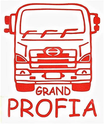 Amazon トラック用キャビンステッカー 日野大型グランドプロフィア 味がある可愛さ愛車のワンポイントに フロントフェイス似顔絵カッティング ステッカー ラメレッド赤文字 ステッカー デカール 車 バイク