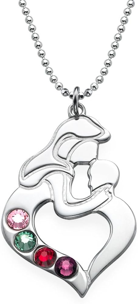 mother and child necklace with birthstones