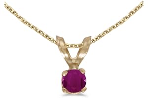 FB Jewels Solid 14k Yellow Gold Genuine Birthstone Round Gemstone Pendant (0.08 Cttw.)