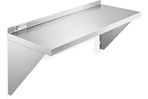 KUTLER Stainless Steel Shelf - 18" x 36", NSF Commercial Wall Mount Shelves with Backsplash, Floating Metal Shelving for Restaurant, Kitchen, Home