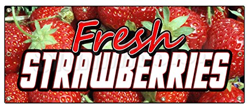 36"x96" Fresh Strawberries Banner Sign Fruit Stand cart Signs Produce Farm