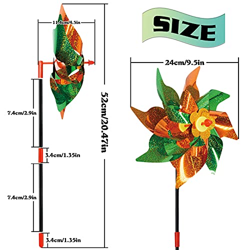 Muzigs 8 Pack 9.5 Inches Reflective Pinwheels for Yard and Garden