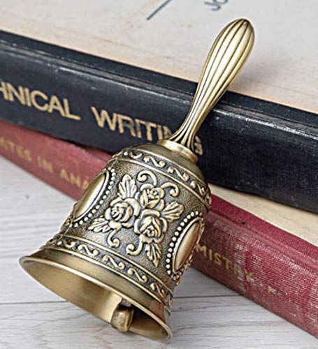 Famgee Zinc Alloy Multi-Purpose Hand Bell Metal Jingle Service Loud Call Bell for Wedding Decoration, Alarm, School Church Classroom, Bar (Bronze)