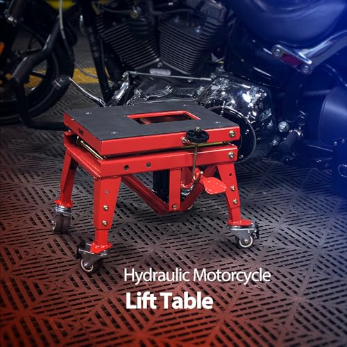 VIVOHOME Motorcycle Lift Jack Stand 160kg Heavy Duty Hydraulic Operated ATV Dirt Bike Scissor Stand with 4 Wheels