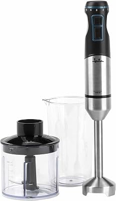 JEBT1791 - Liquidificadora manual potente 1500W, liquidificadora de braço em aço inoxidável com cortadora, copo medidor com tampa, 4 lâminas em aço inoxidável, regulador eletrónico e 15000 RPM