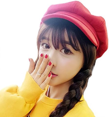 Ladies Newsboy Cabbie Beret Cap Bakerboy Visor Peaked Winter Ivy Flat Hat for Women (Red)