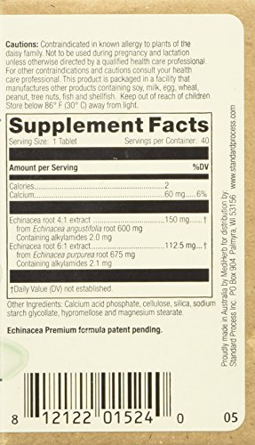 MEDIHERB echinacea premium standard process - Enhance Immune System Function - Support Healthy Immune System - Natural Ingredients - Organic Herbal Supplements - Made in the USA - 40 Tablets